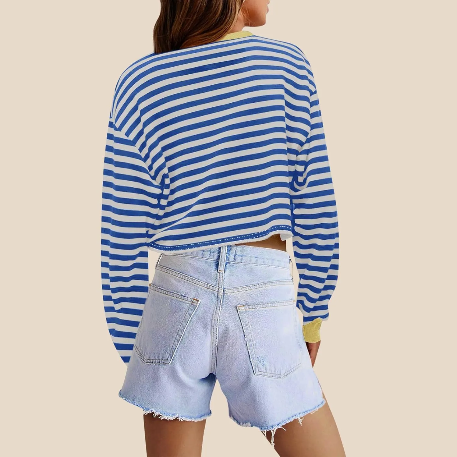 Cropped Long Sleeve Crew Neck Sweatshirt For Women 2024 Fall Fashion Striped Pullover Tops Y2K Clothes