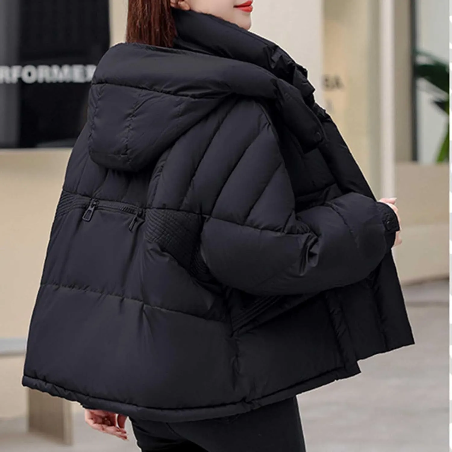 Cropped Puffer Jackets For Women Zip Up Quilted Down Jackets with Removable Hood 2024 Winter Warm Fashion Outfits