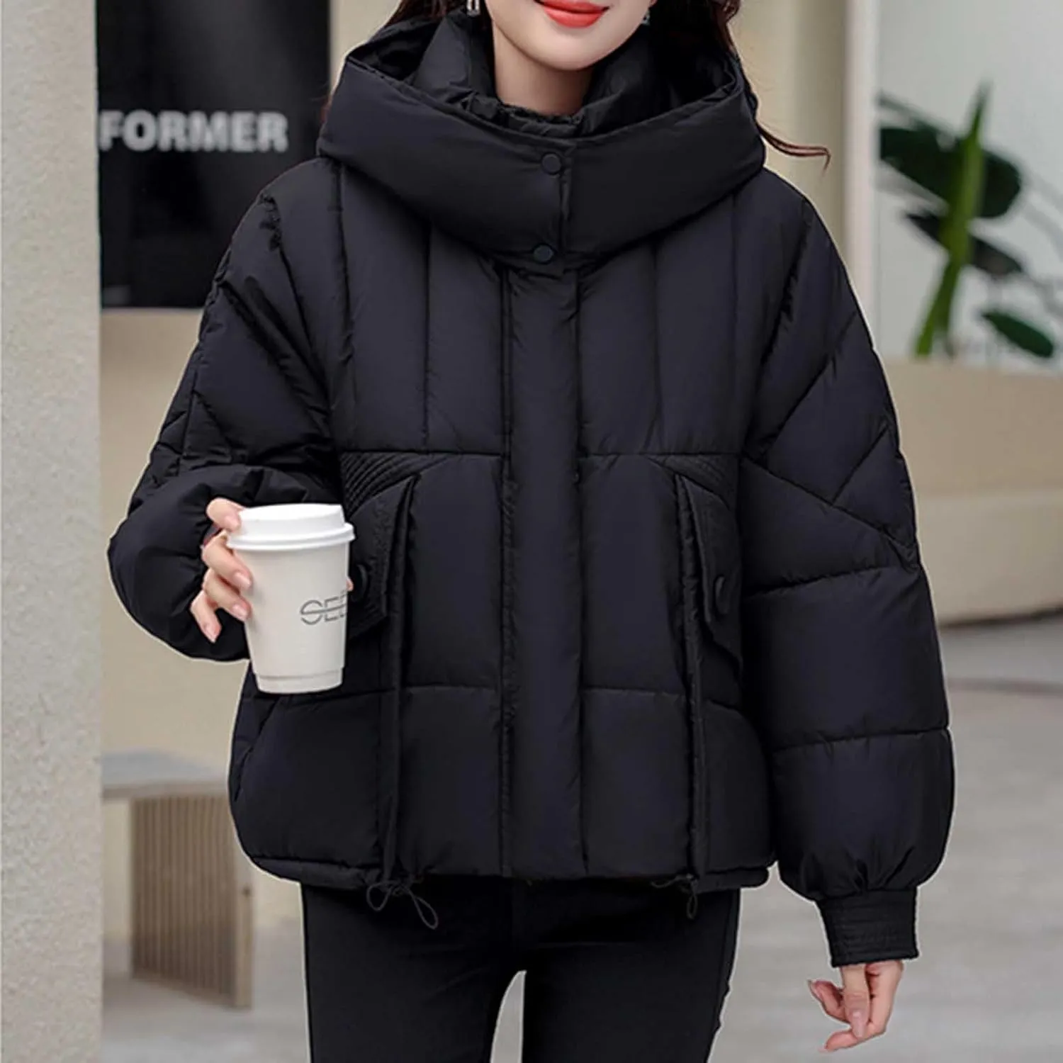 Cropped Puffer Jackets For Women Zip Up Quilted Down Jackets with Removable Hood 2024 Winter Warm Fashion Outfits