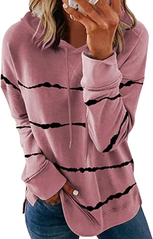 DASAYO Womens Striped Drawstring Oversized Hoodies Long Sleeve Loose Pullover Tops Color Block Preppy Hooded Sweatshirt Ladies
