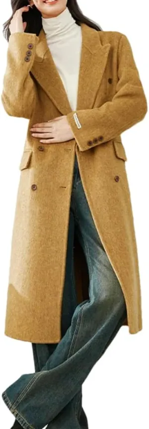 DBFBDTU Double Faced Wool Blend Long Coat For Women Double Breasted Overcoats Female Outerwear