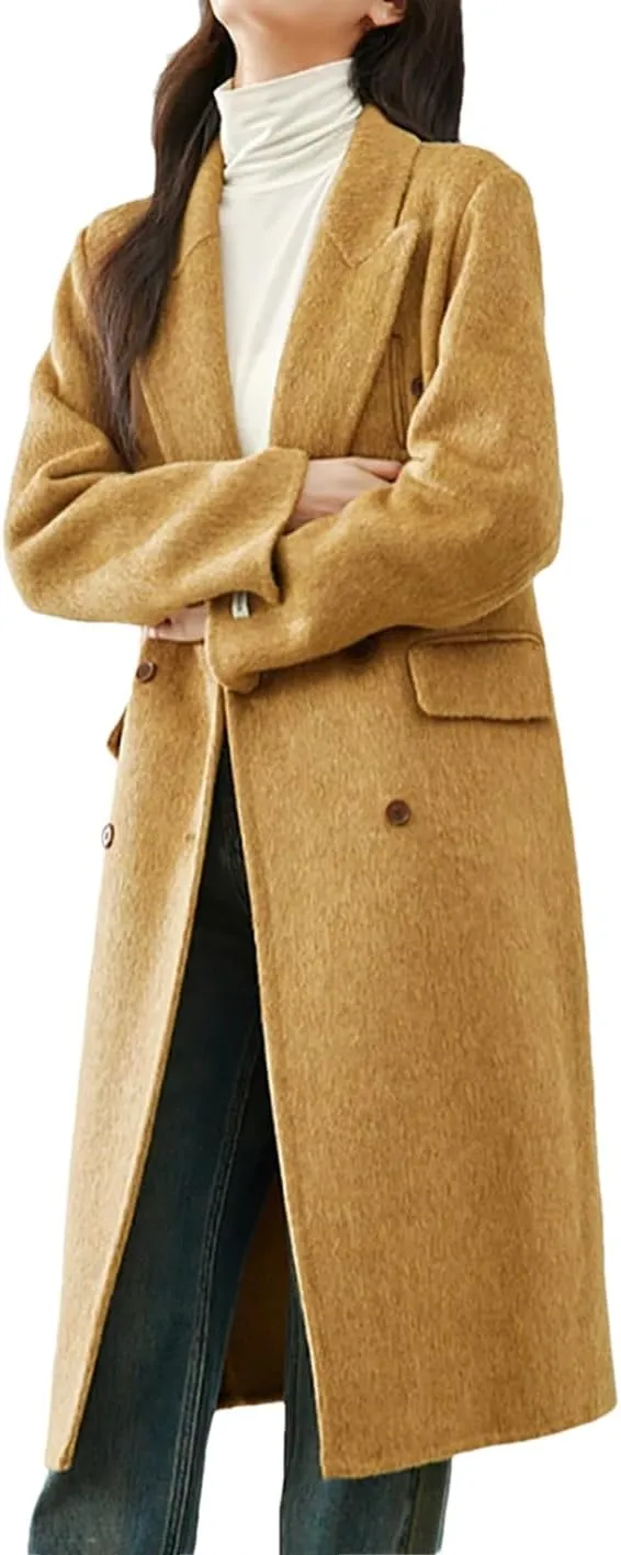 DBFBDTU Double Faced Wool Blend Long Coat For Women Double Breasted Overcoats Female Outerwear