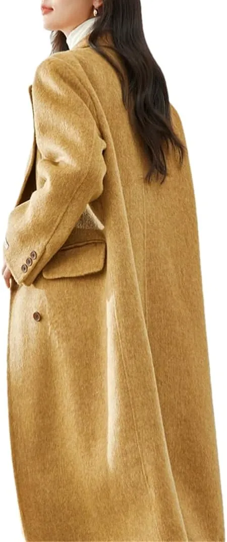 DBFBDTU Double Faced Wool Blend Long Coat For Women Double Breasted Overcoats Female Outerwear