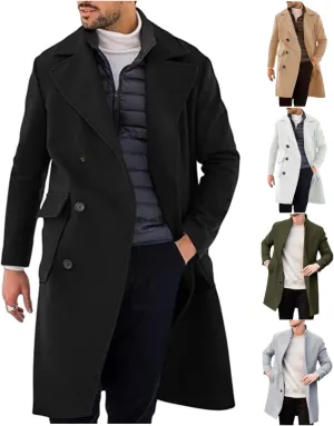 Dgoopd Trench Coat Men Long Double Breasted Coat Notch Lapel Jacket Wool Blend Peacoat Plus Size Overcoat Fall Winter Coats