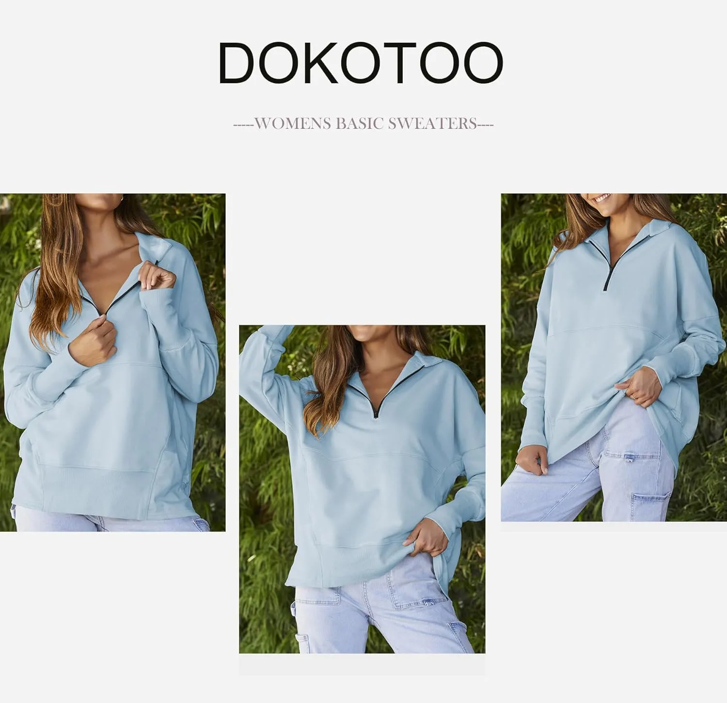 Dokotoo Women's Casual Oversized Half Zip Sweatshirts Long Sleeve Solid Color Pullover Jackets with Pockets