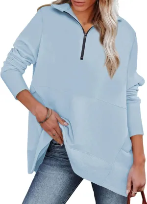 Dokotoo Women's Casual Oversized Half Zip Sweatshirts Long Sleeve Solid Color Pullover Jackets with Pockets