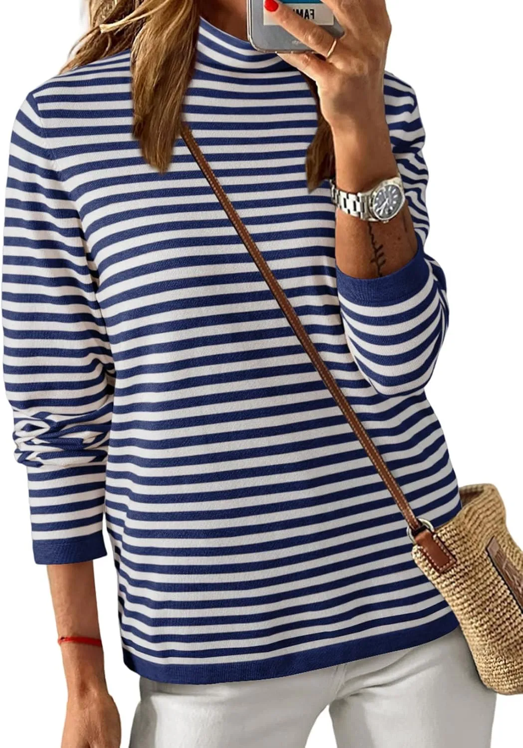 Dokotoo Women's Lightweight Sweaters 2025 Fashion Striped Long Sleeve Sweaters Casual Pullover Turtleneck Sweater Tops
