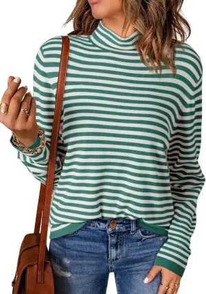 Dokotoo Women's Lightweight Sweaters 2025 Fashion Striped Long Sleeve Sweaters Casual Pullover Turtleneck Sweater Tops