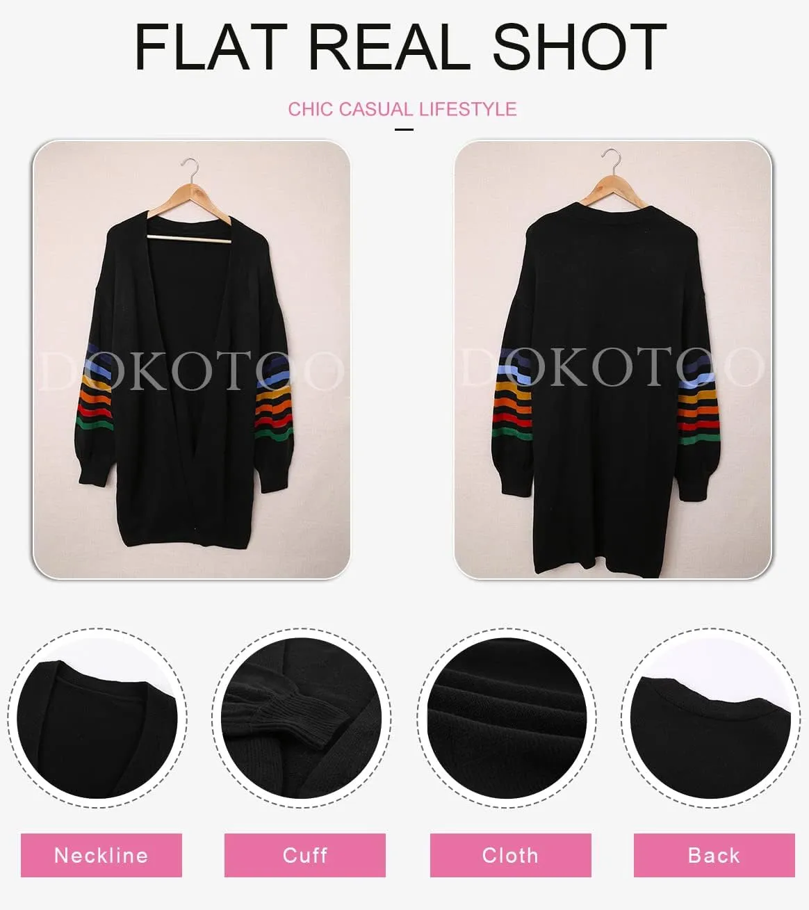 Dokotoo Women's Long Open Front Cardigans Striped Color Block Loose Knit Sweaters Outwear Coat
