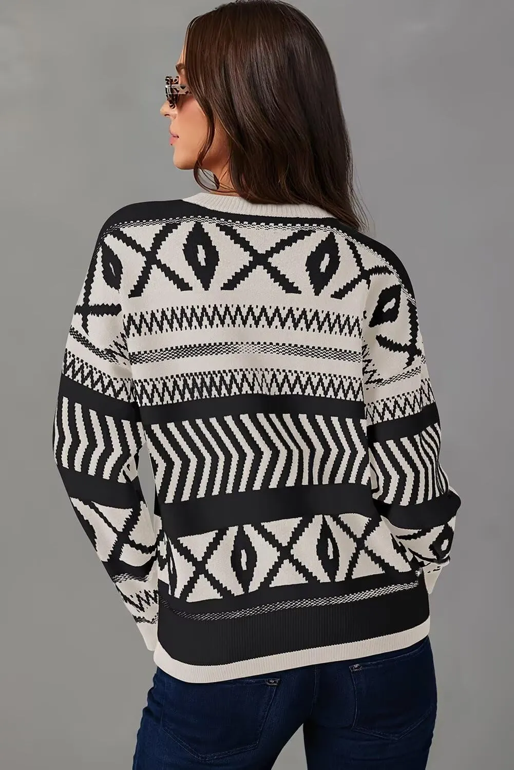 Dokotoo Womens Sweaters Casual Lightweight Round Neck Colorblock Striped Sweaters Long Sleeve Abstract Pullover Jumper Tops