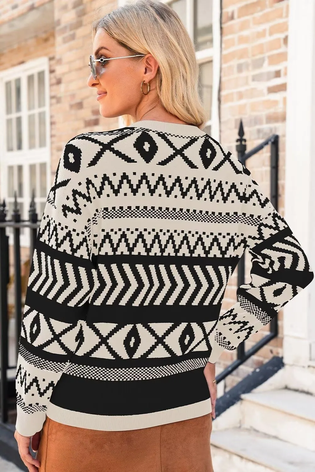 Dokotoo Womens Sweaters Casual Lightweight Round Neck Colorblock Striped Sweaters Long Sleeve Abstract Pullover Jumper Tops