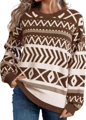 Dokotoo Womens Sweaters Casual Lightweight Round Neck Colorblock Striped Sweaters Long Sleeve Abstract Pullover Jumper Tops
