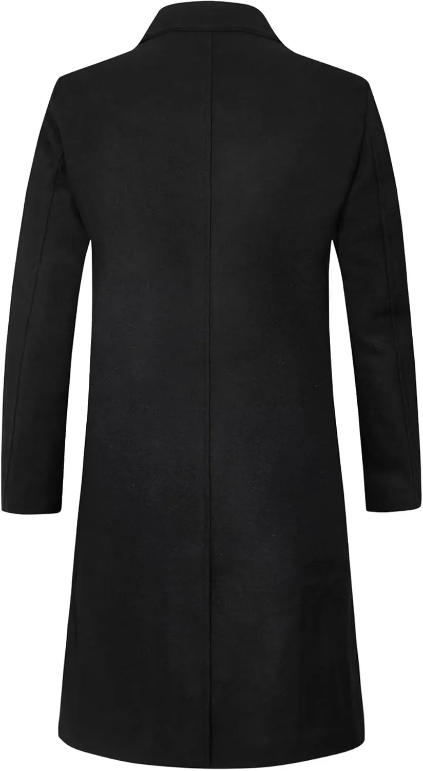 ELETOP Men's Trench Coat Long Wool Coat Winter Classic Overcoat Top Pea Coat