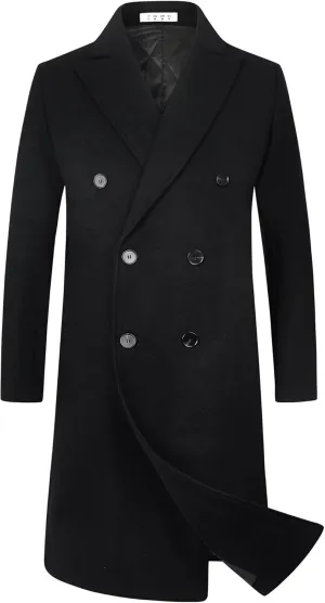 ELETOP Men's Trench Coat Long Wool Coat Winter Classic Overcoat Top Pea Coat