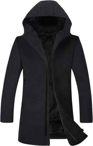 ELETOP Men's Trench Coat Long Wool Coat Winter Classic Overcoat Top Pea Coat