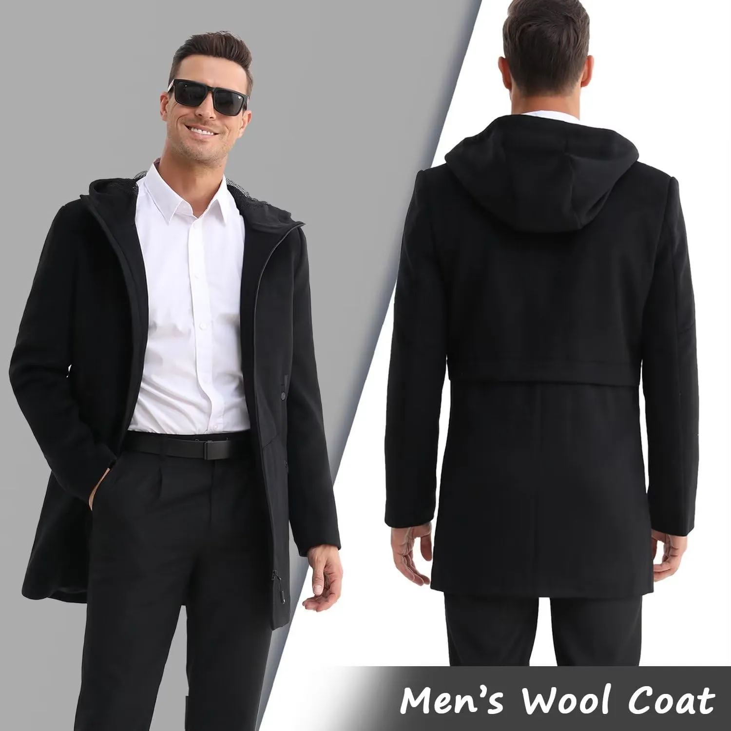 ELETOP Men's Trench Coat Long Wool Coat Winter Classic Overcoat Top Pea Coat