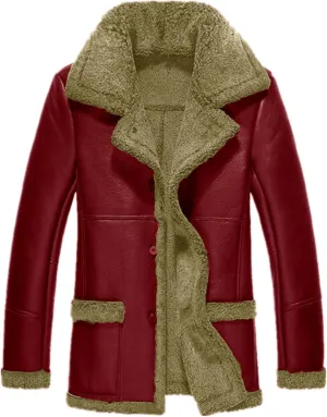 evzosrz Mens Winter Jackets Faux Suede Leather Button Down Sherpa Fleece Lined Lapel Classic Windproof Warm Coat with Pockets