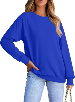 Fall Shirts For Women 2024 Women Fashion Casual Loose Solid Color Padded Crewneck Oversized Women Sweatshirt