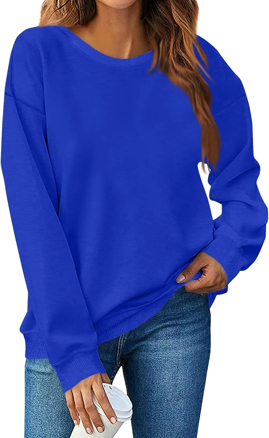 Fall Shirts For Women 2024 Women Fashion Casual Loose Solid Color Padded Crewneck Oversized Women Sweatshirt
