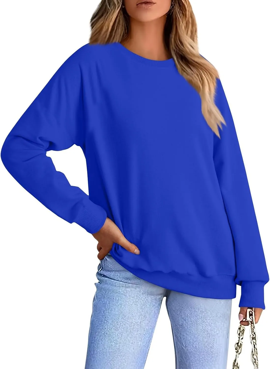 Fall Shirts For Women 2024 Women Fashion Casual Loose Solid Color Padded Crewneck Oversized Women Sweatshirt