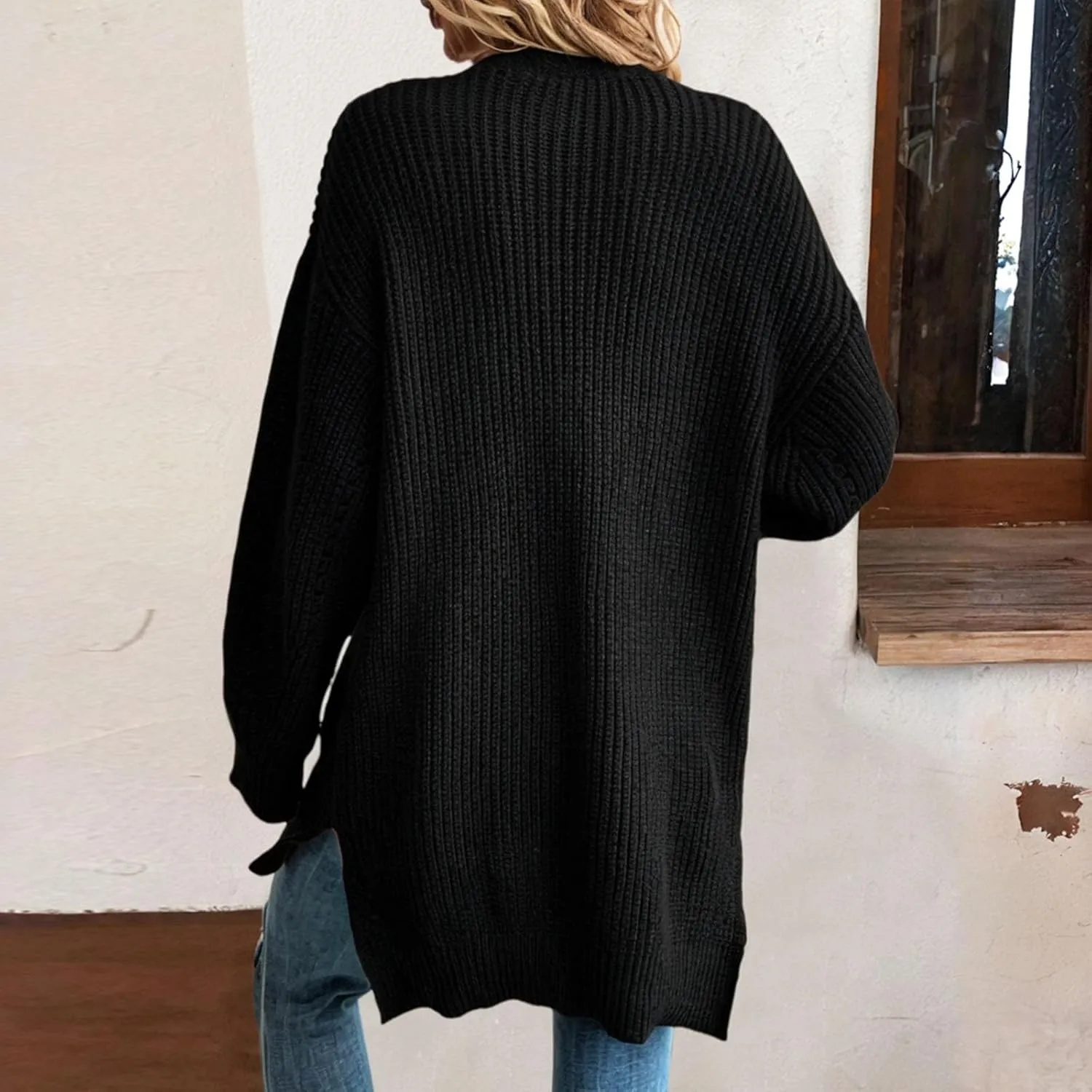 Fall Sweaters for Women 2025 Long Sleeve Open Front Cardigan Casual Loose Knit Solid Color Loose Fit Sweat Coats