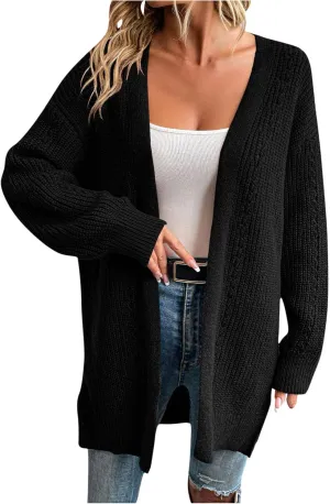Fall Sweaters for Women 2025 Long Sleeve Open Front Cardigan Casual Loose Knit Solid Color Loose Fit Sweat Coats