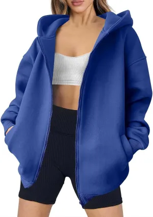 Fall Sweatshirts for Women Full Zip Up Hoodies Oversized Sweatshirt Y2K Clothing Casual Classic Jacket with Pockets