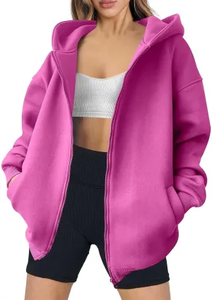 Fall Sweatshirts for Women Full Zip Up Hoodies Oversized Sweatshirt Y2K Clothing Casual Classic Jacket with Pockets