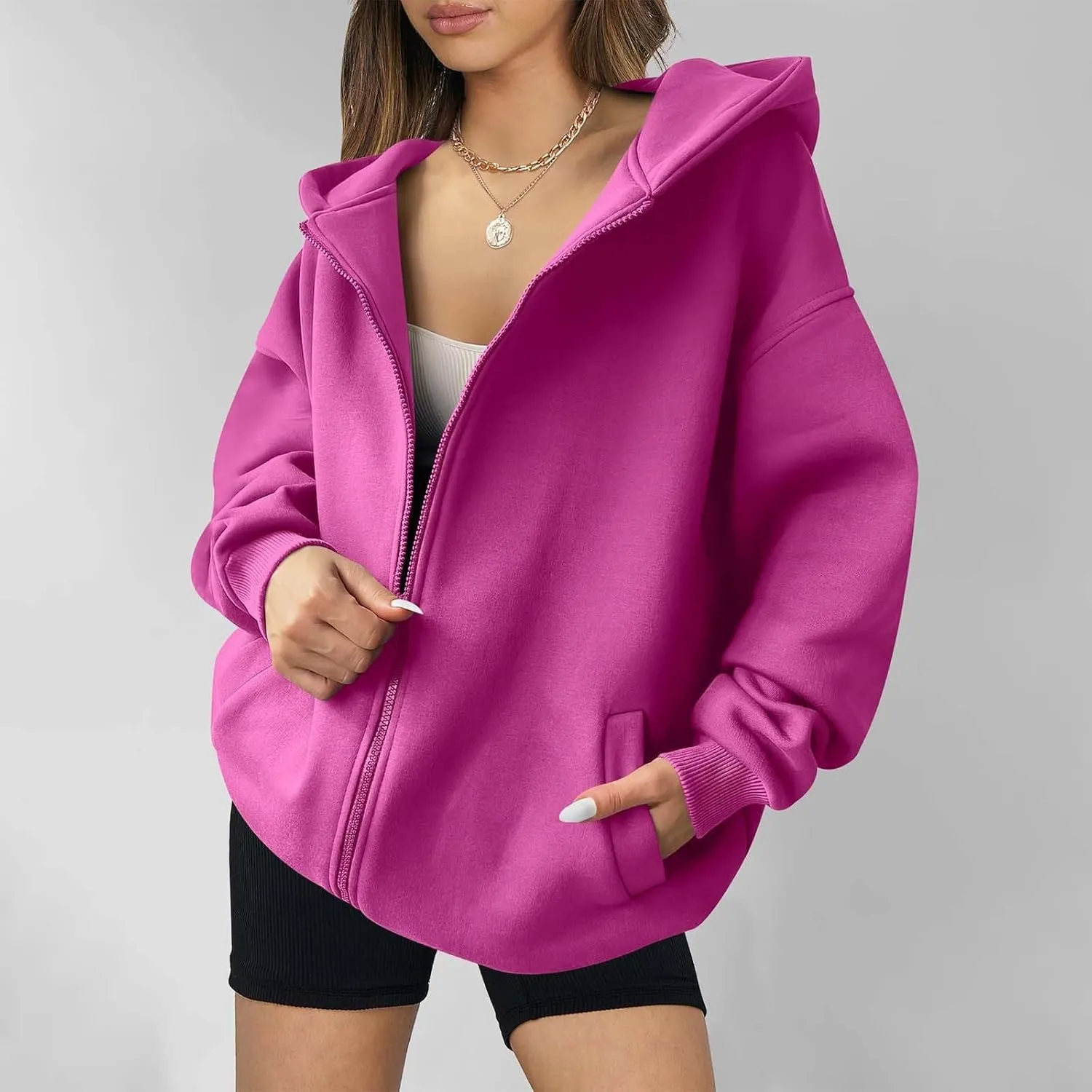 Fall Sweatshirts for Women Full Zip Up Hoodies Oversized Sweatshirt Y2K Clothing Casual Classic Jacket with Pockets