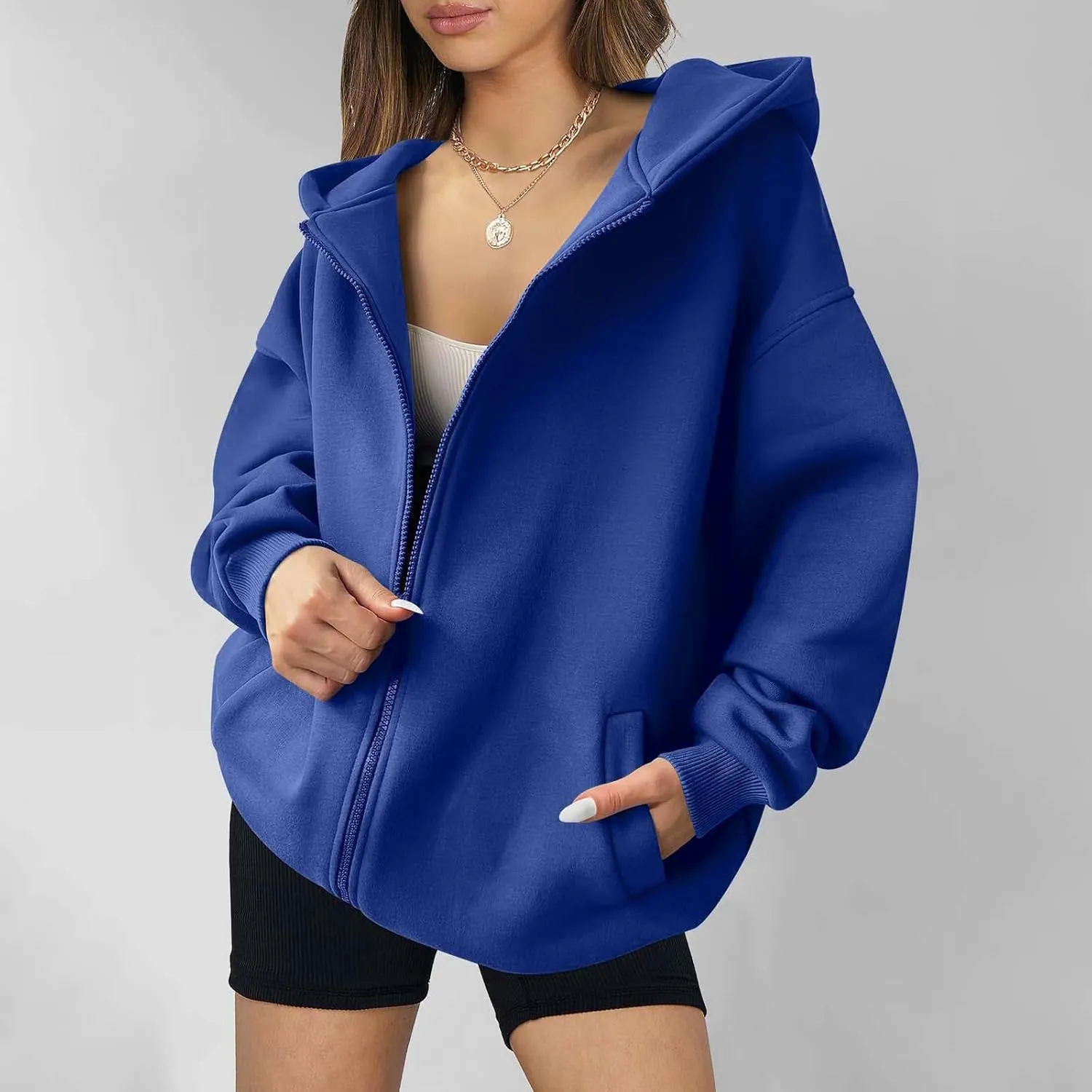 Fall Sweatshirts for Women Full Zip Up Hoodies Oversized Sweatshirt Y2K Clothing Casual Classic Jacket with Pockets