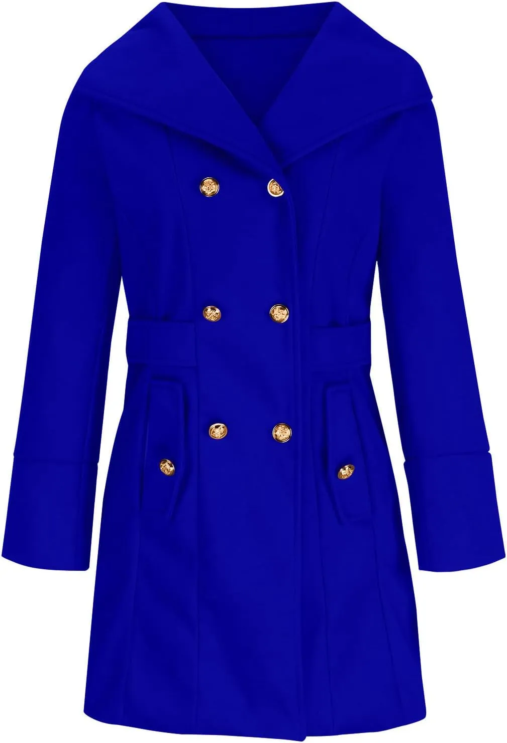 fartey 2024 Womens Winter Coats Casual Notch Lapel Mid-Long Trench Coat Wool Blend Warm Soft Pea Coat With Pockets