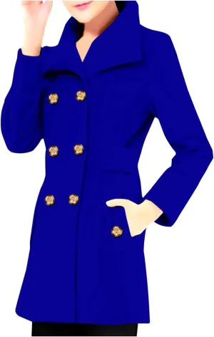 fartey 2024 Womens Winter Coats Casual Notch Lapel Mid-Long Trench Coat Wool Blend Warm Soft Pea Coat With Pockets