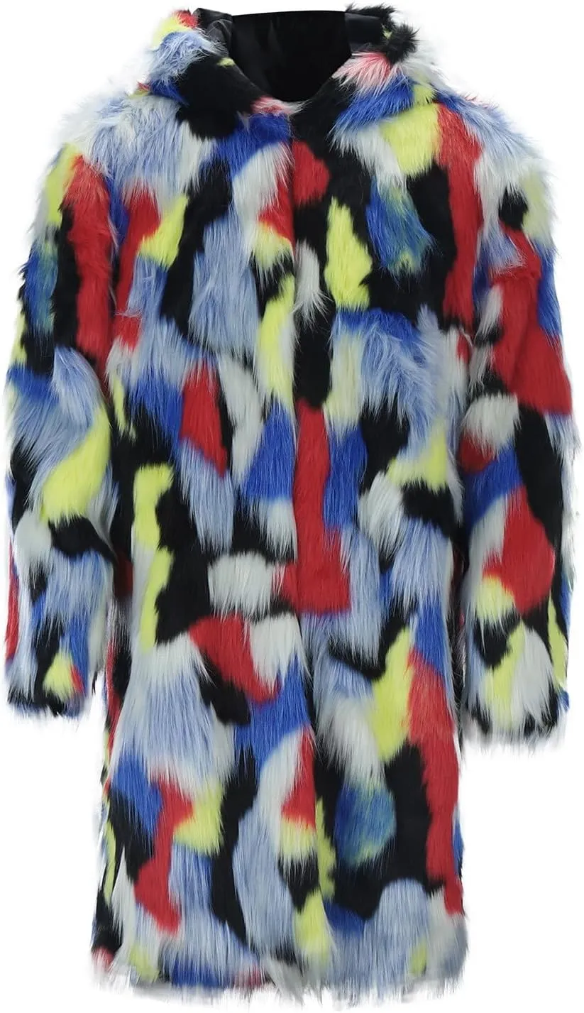 Faux Fur Coat for Men Fluffy Soft Winter Warm Cardigan Outwear Casual Long Sleeve Thicken Overcoat Jacket with Pocket