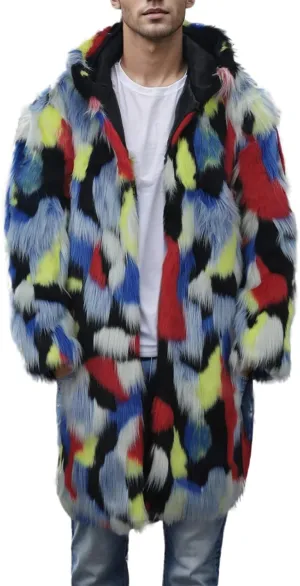 Faux Fur Coat for Men Fluffy Soft Winter Warm Cardigan Outwear Casual Long Sleeve Thicken Overcoat Jacket with Pocket