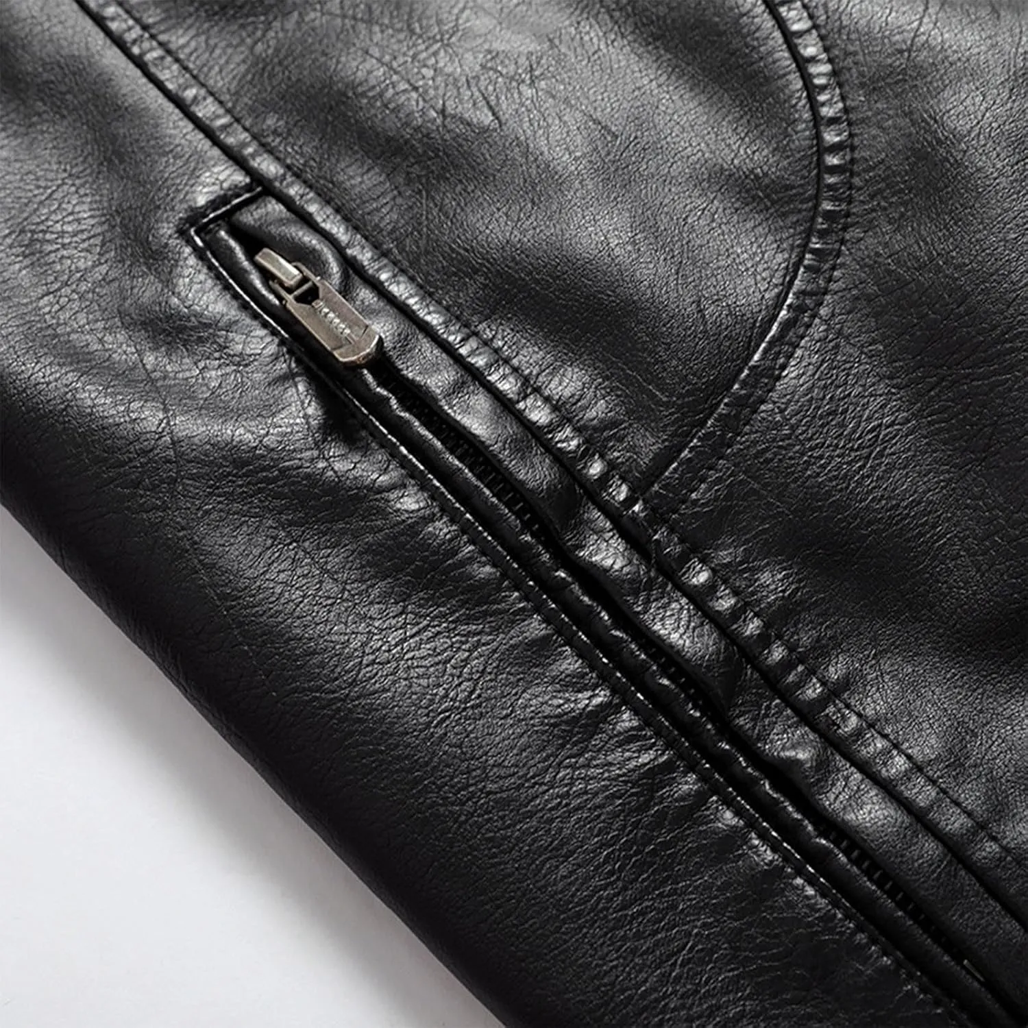 Faux Leather Jacket Men Long Sleeve Fitted PU Leather Motorcycle Zipper Coat Biker Bomber Jacket with Pockets