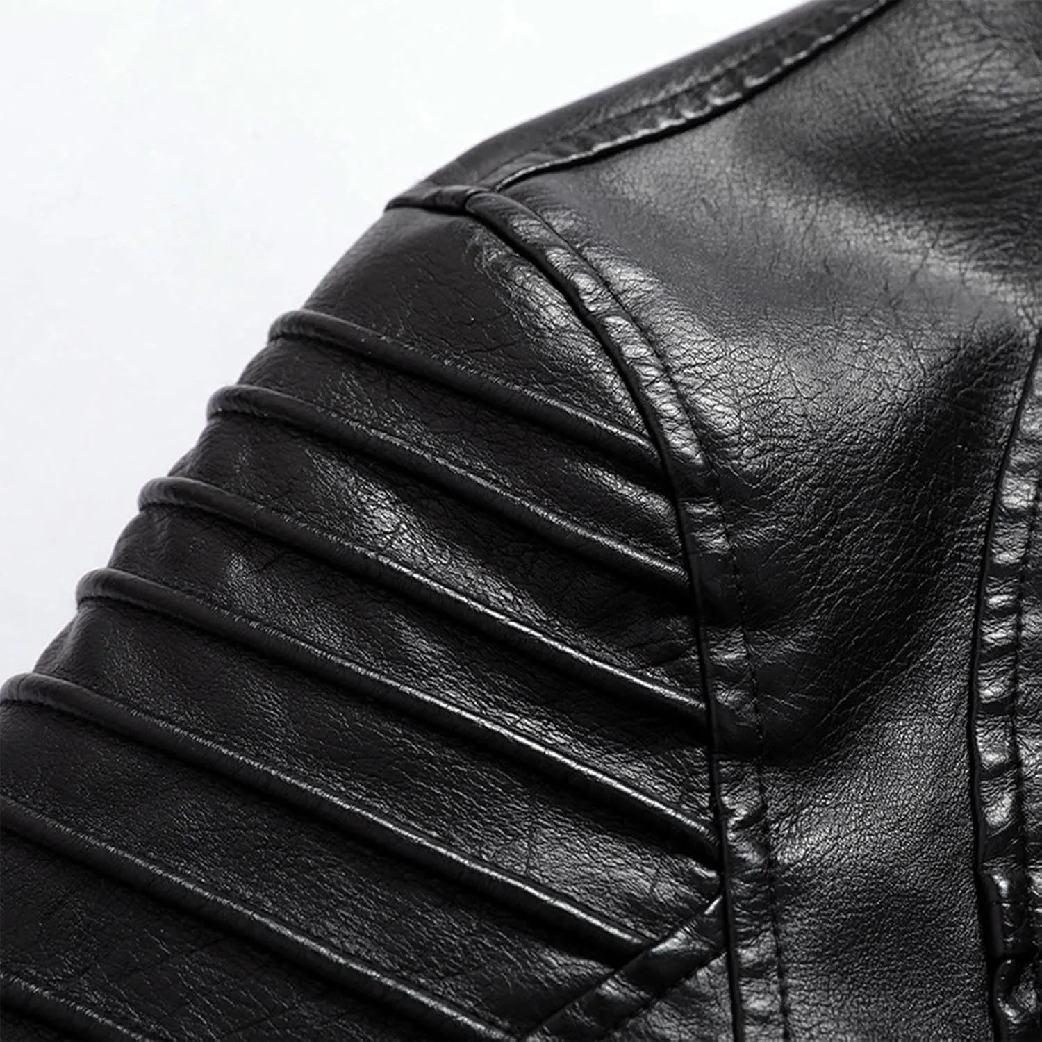 Faux Leather Jacket Men Long Sleeve Fitted PU Leather Motorcycle Zipper Coat Biker Bomber Jacket with Pockets