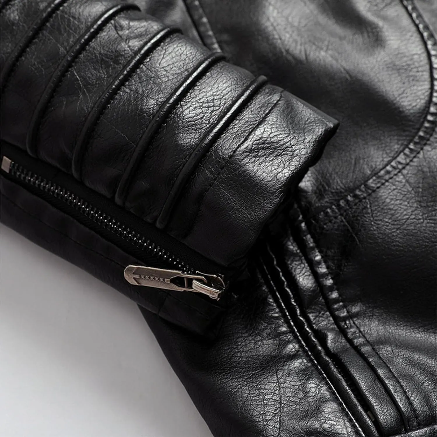 Faux Leather Jacket Men Long Sleeve Fitted PU Leather Motorcycle Zipper Coat Biker Bomber Jacket with Pockets