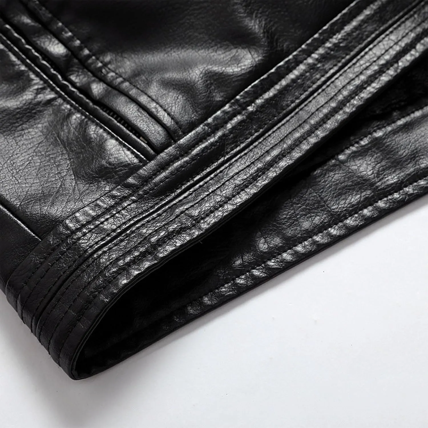 Faux Leather Jacket Men Long Sleeve Fitted PU Leather Motorcycle Zipper Coat Biker Bomber Jacket with Pockets