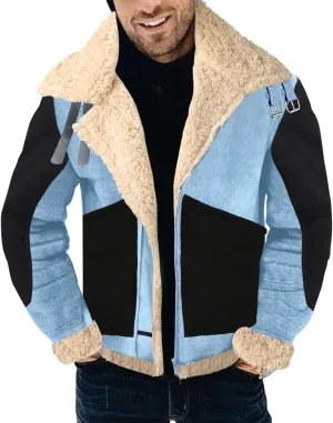 Faux Leather Jacket Men Suede Faux Fur Jacket Thermal Sherpa Lined PU Leather Overcoat Casual Thick Warm Winter Coat