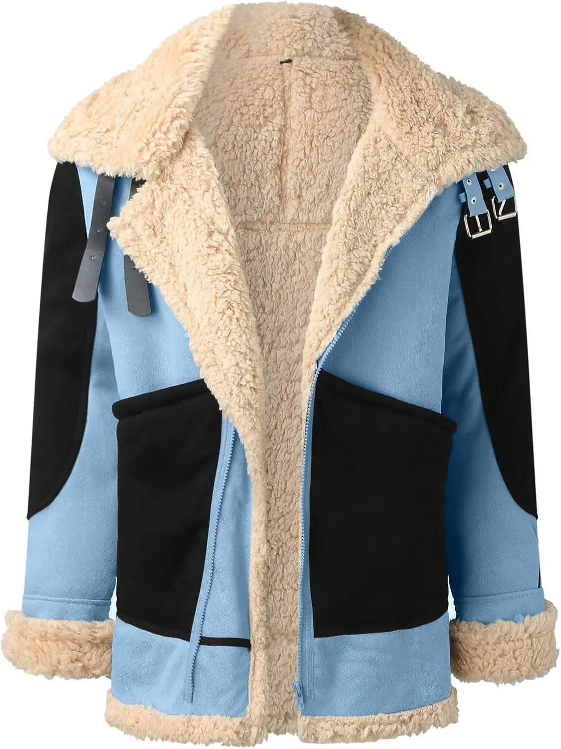 Faux Leather Jacket Men Suede Faux Fur Jacket Thermal Sherpa Lined PU Leather Overcoat Casual Thick Warm Winter Coat