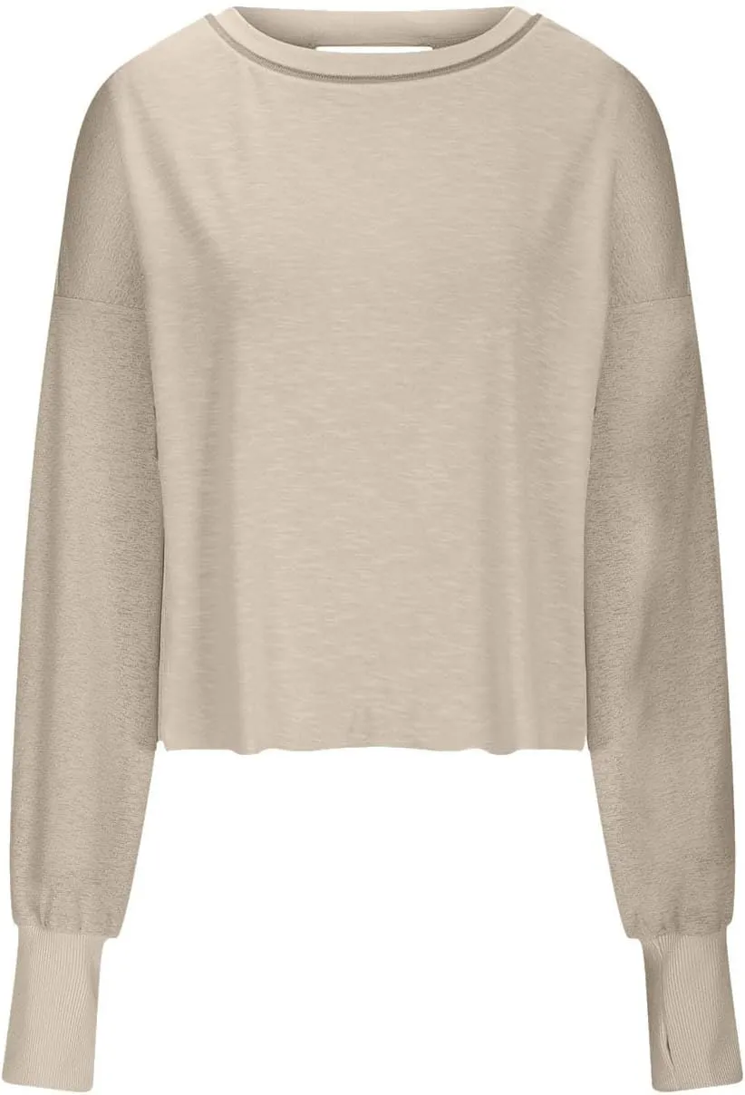 Firzero Shirts for Women Long Sleeve Open Back Workout Tees Fall Crewneck Pullover Tops 2024 Trendy Back Hollow Out Tunics