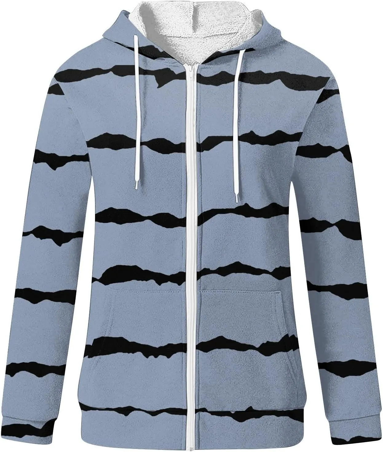 Flannel Jacket Women Oversized Striped Zipper Tops Long Sleeve Full Zip Cardigan Hooded Winter Coat with Pockets