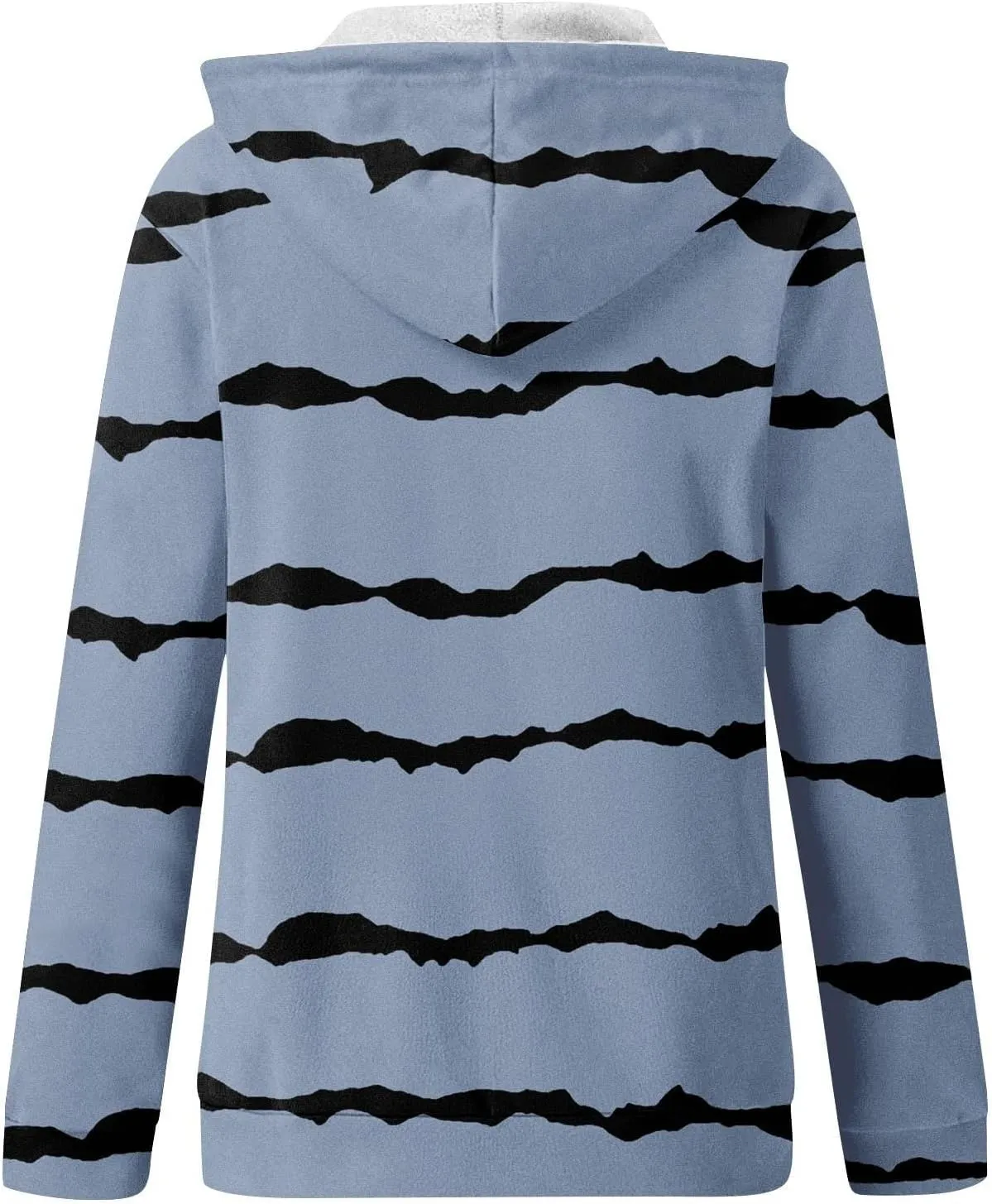 Flannel Jacket Women Oversized Striped Zipper Tops Long Sleeve Full Zip Cardigan Hooded Winter Coat with Pockets