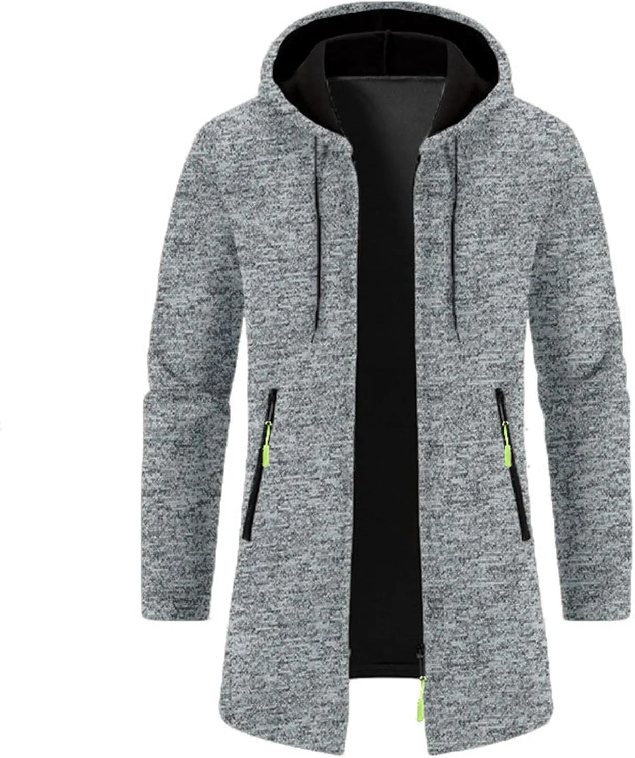 Fleece Hoodies for Men Knit Cardigan Long Jacket Long Sleeve Drawstring Overcoat Fashion Warm Coat with Zipper Pockets