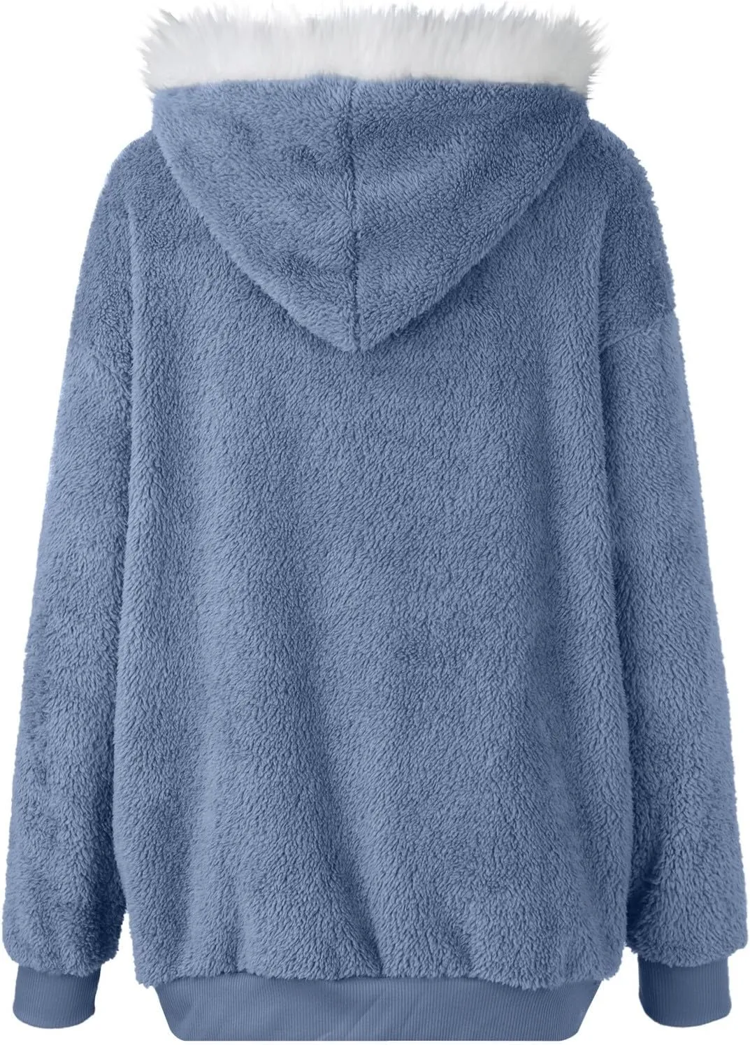 Fleece Jacket Women Plus Size Fuzzy Zip Up Sherpa Jacket Oversized Hooded Winter Coat Outerwear with Pockets