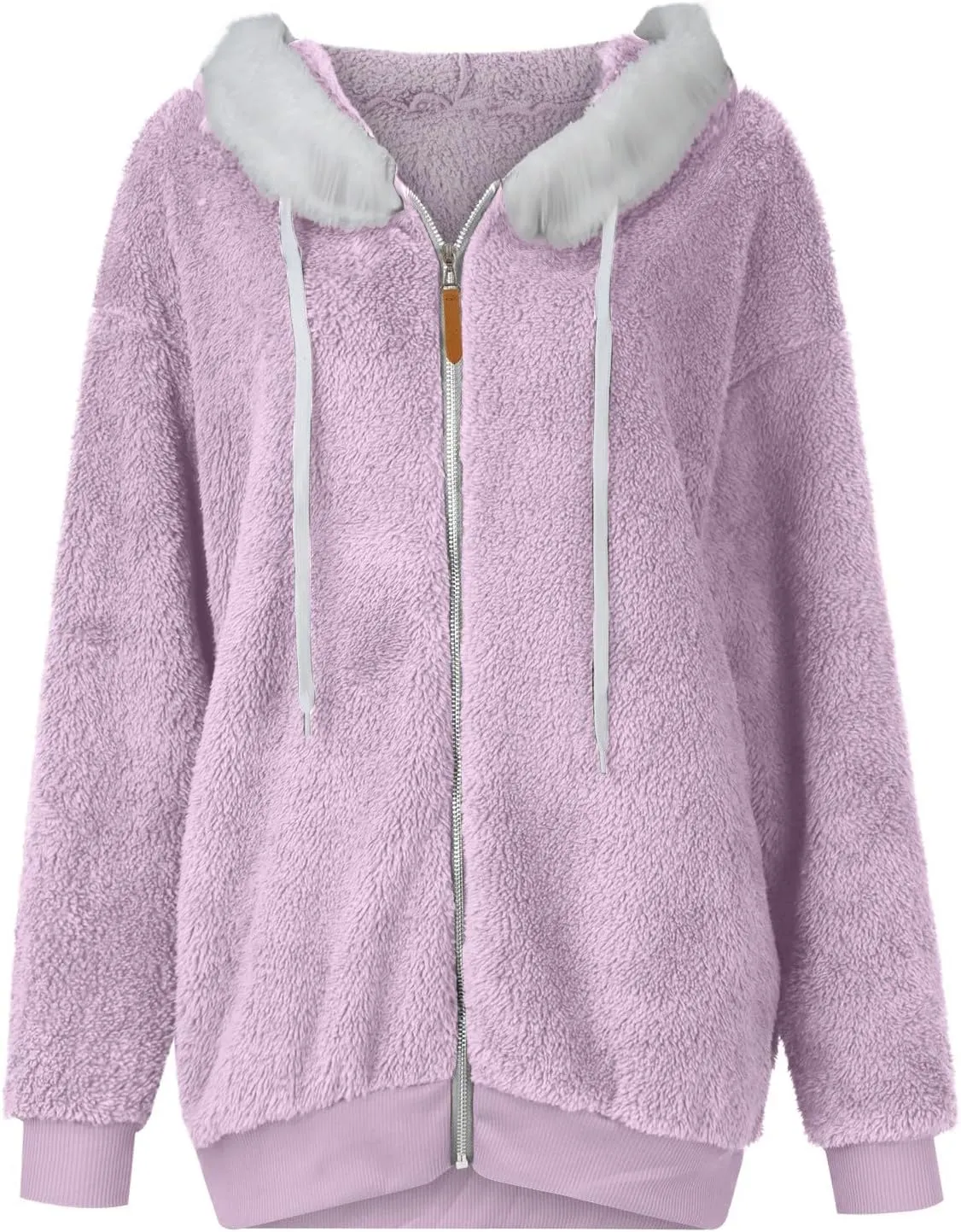 Fleece Jacket Women Plus Size Fuzzy Zip Up Sherpa Jacket Oversized Hooded Winter Coat Outerwear with Pockets