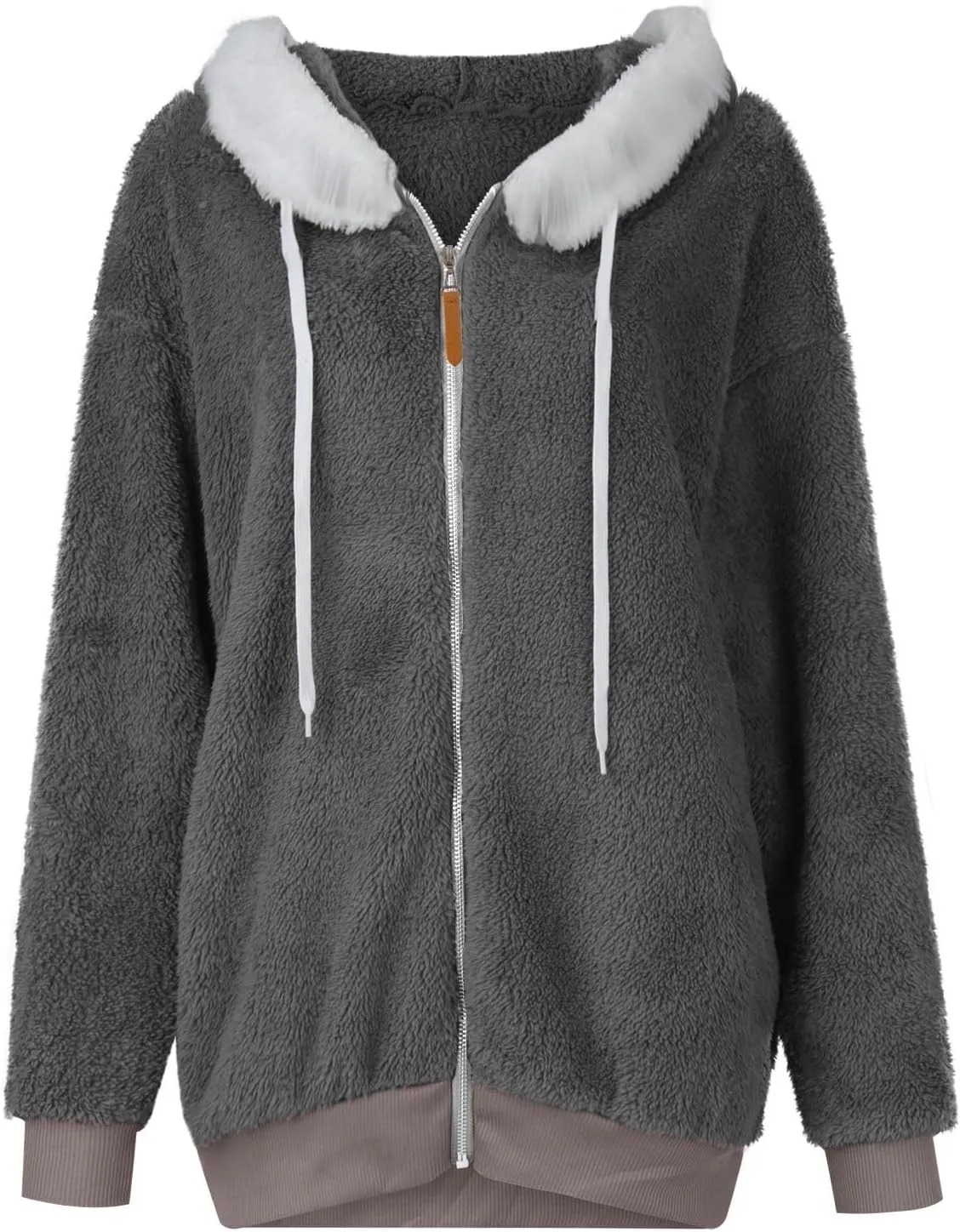 Fleece Jacket Women Plus Size Fuzzy Zip Up Sherpa Jacket Oversized Hooded Winter Coat Outerwear with Pockets