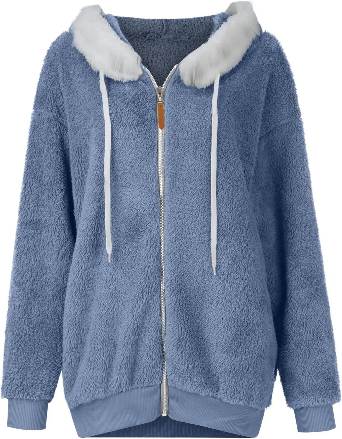 Fleece Jacket Women Plus Size Fuzzy Zip Up Sherpa Jacket Oversized Hooded Winter Coat Outerwear with Pockets