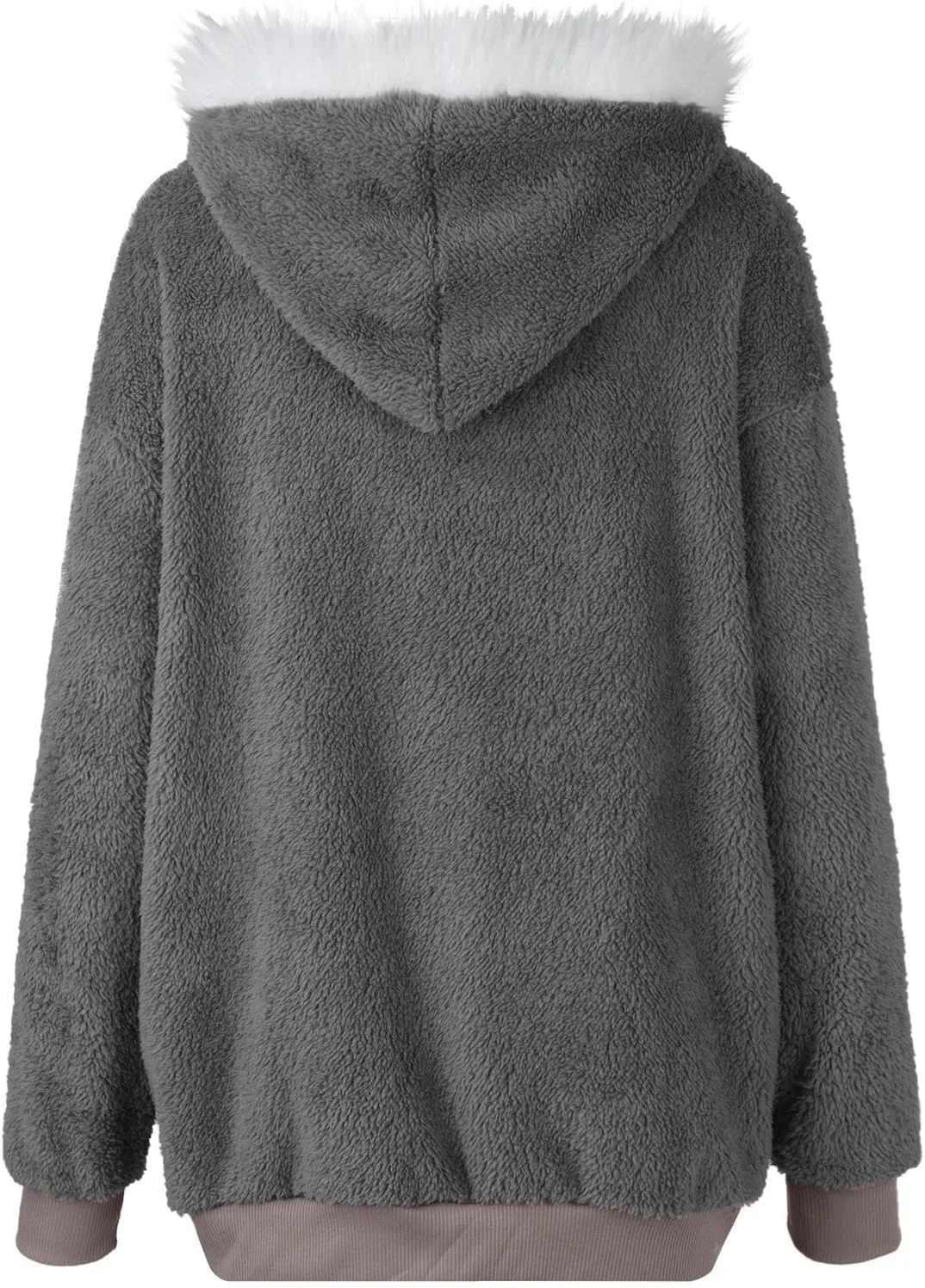 Fleece Jacket Women Plus Size Fuzzy Zip Up Sherpa Jacket Oversized Hooded Winter Coat Outerwear with Pockets