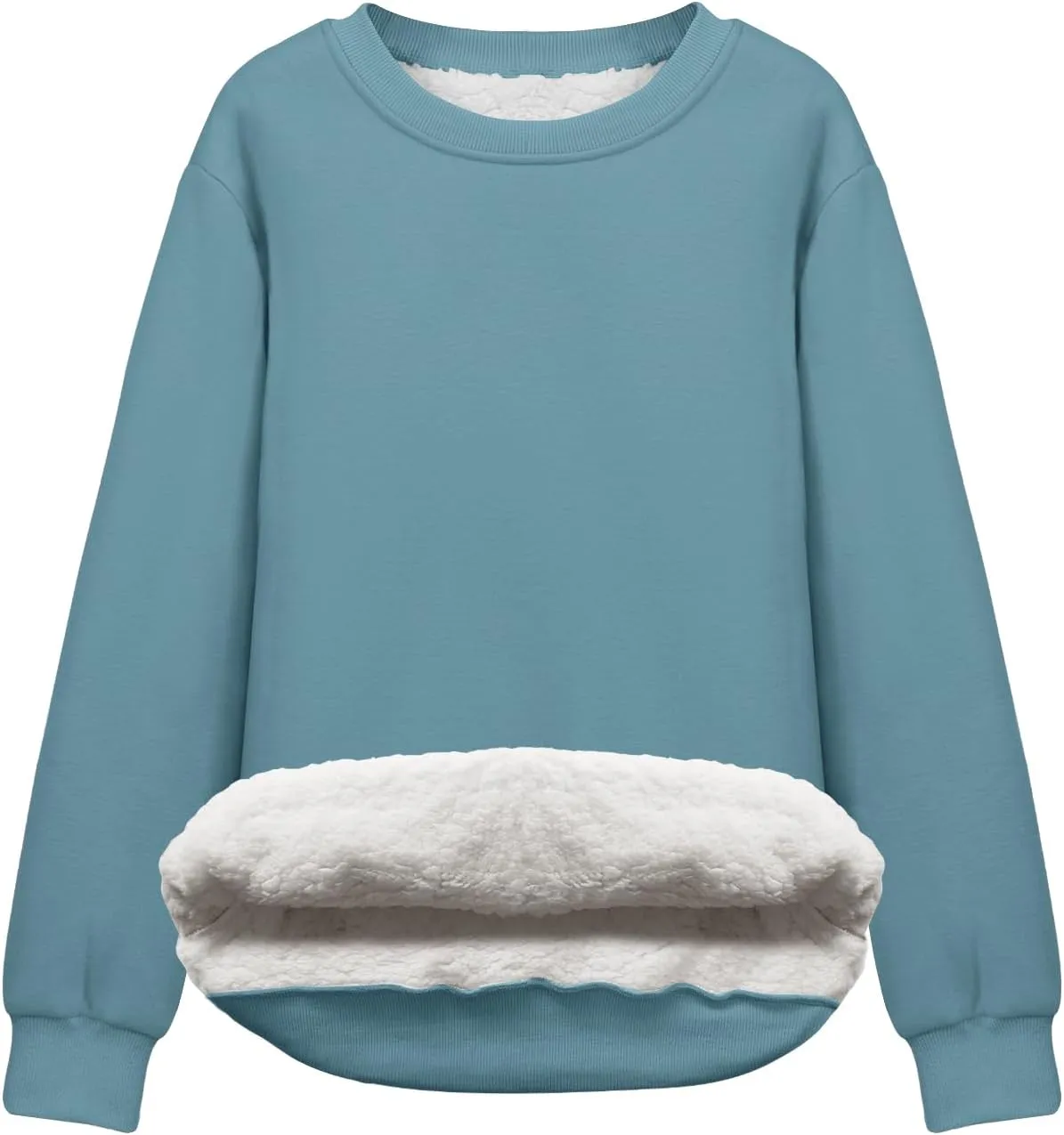 Flygo Women's Sherpa Lined Fleece Crewneck Pullover Sweatshirts Casual Winter Warm Sweatshirt